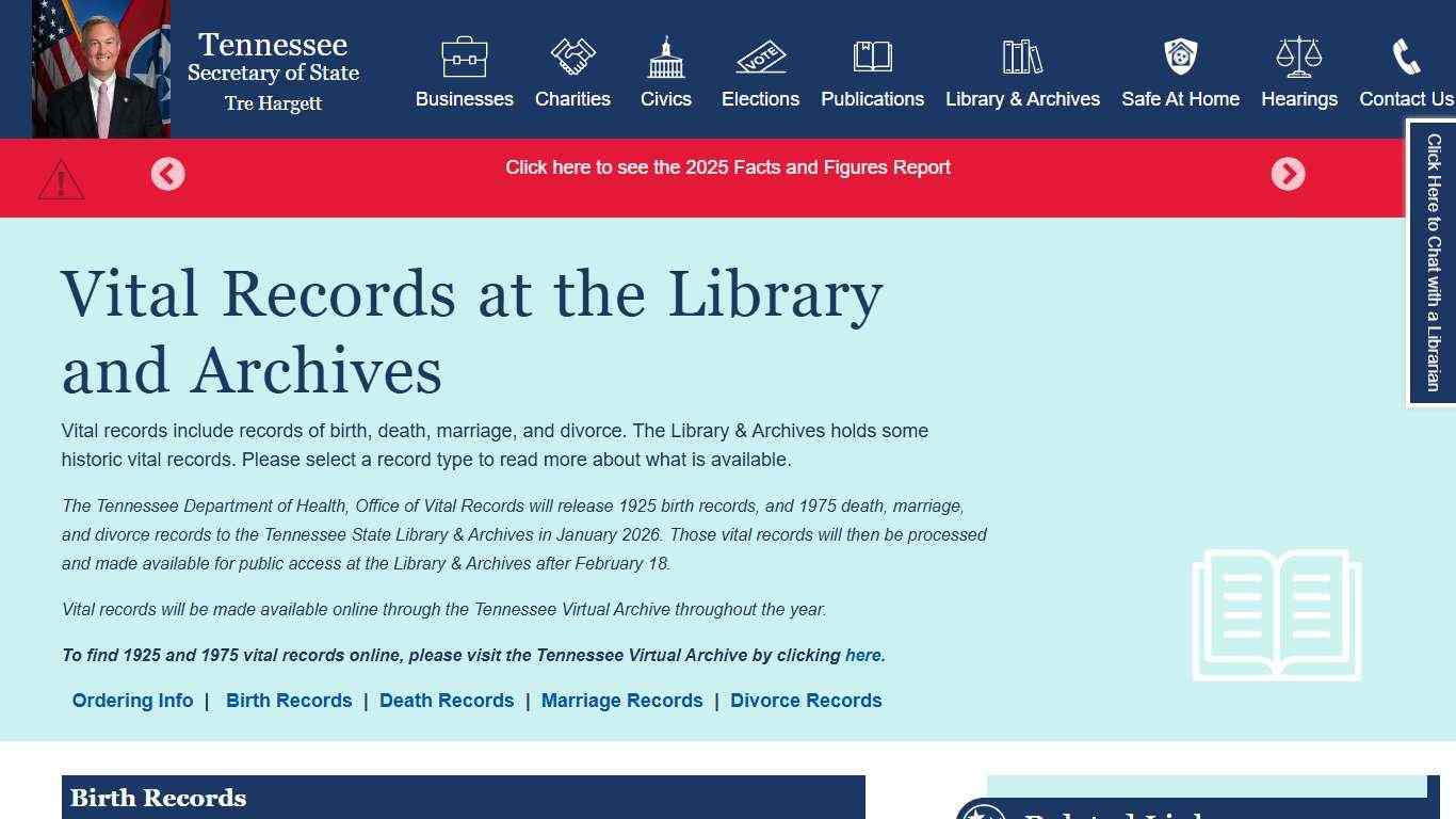 Vital Records at the Library and Archives | Tennessee Secretary of State